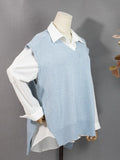 2022 Autumn Winter Y2K Women Pullovers Waistcoat Sweater Vest Knitted Irregular Split Retro V-neck Tops