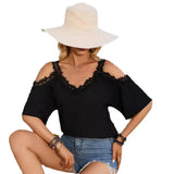 Women's Summer V-Neck Sleeve Sexy Off-The-Shoulder Chiffon-Outfit