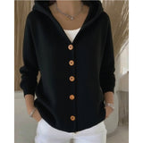 Fongt Knitted Hooded Sweater Button Open Shirt Jacket Autumn And Winter New Solid Color Casual Fashion Sweater