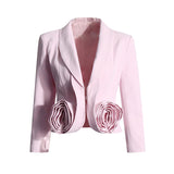 Fongt Wind Niche Stereo Rose Cut Deep V Collar 2024 Autumn New Solid Color Small Suit Short Coat Female-Outfit