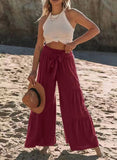 Fongt Women's Fashion Temperament Strap Spliced High-Waisted Folds Broad Leggings Casual Loose Trousers