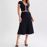 Fongt Summer New Color U-Collar Elastic Short Top Skirt Dress Suit Woman