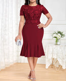 Elegant Casual Party Women's Dress with Embroidered Mesh Splice Slim Fit, Slim Wrapped Hip Sexy Dress-Outfit