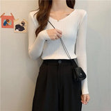 Fongt Knitted Shirt 2025 Autumn New Bottoming Shirt Slim Slim Solid Color Sweater Long Sleeves With A Short