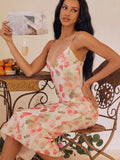 Print Sweet Bodycon Dress Spaghetti Strap V Neck Long Summer Dress Elegant Party Evening y2k Dresses for Women