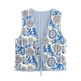 Fongt Literary Retro Wearing Waist Vest Vest Printed Tie Cotton Vest