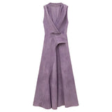 Fongt Temperament Lightly Ripe Purple V Neck Dress With Thin Neck Dress Women Summer Sleeveless A Word Slings Long Skirt