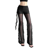 Fongt 2025 Summer New Women's Sexy Hottie Lotus Side Design Folding Mesh Splicing Perspective Leisure Pants