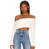 Fongt New One-Line Shoulder Off-The-Shoulder Long Sleeve Short Knit Top Female YF2347-Outfit