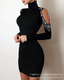 New Hot Gold Stitching V-Neck Pleated Satin Dress ODS1013C Series-Outfit