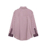 Fongt And Summer Print Casual Set Silk-Sense Stitling Long-Sleeved Single-D Row Loose Shirt High-Waisted Trousers Woman