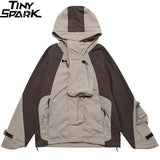 Men Hooded Windbreaker Jacket Front Zipper Pockets 2022 Zip Up Track Hoodie Jacket Coats Color Block Patchwork