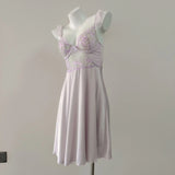 Fongt Embroidered Small Flower Long Sling Aja Skirt Girl New Light Luxury Sexy Ice Silk Thin Belt Steel Ring Pyjamas Homewear