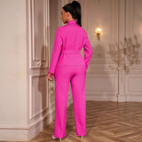 Fongt Hanging Beads With Waist-High Long-Sleeved Blazer High-Waisted Straight Trouser Set Two-Piece Set