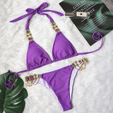 Fongt New Swimwear Crystal Diamond Chain Women's Split Swimsuit Perm Gold Snake Grain Strap Sexy