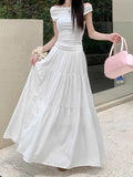 Fongt White Half-Dress Women's A-Shaped Skirt In The Long Umbrella Skirt Autumn Small Tall Waist Thin Skirt
