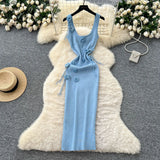 Fongt Women's Dress 2025 Summer Pure Desire Three-Dimensional Flowers Slimming Temperament Sling Knitted Hip Dress