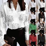 Fongt Explosion Spring Long Sleeve V-Neck Loose Print Shirt Shirt Shirt For Women