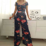 Fongt New Women's Fashion Temperament Elegant Commuter Print Broad-Legged Women's Jumpsuits