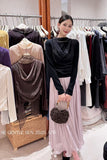 Fongt Xixi 2025 Autumn White Standard Elegant Temperament Chiffon Neck Thin Knitted Small Shirt 89631