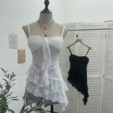 Fongt Shoot Sweet Spice Girls Irregular Lotus Side With Chest Pad Sling Vest Sexy Lace Sleeveless Top 1139