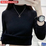 Winter Sweater Women Elegant Thicken Velvet Lined Warm Sueter Knitted Pullover Slim Tops Jersey Knitwear Jumper