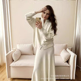 Fongt Loose Knitted Suit Women 2025 Autumn And Winter New Zipper Sweater + Fishtail Skirt