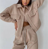 Fongt Solid Women's Dress Loose Waist Trousers Casual Long Sleeve Two Sets Single Buckle Coat Jacket Set