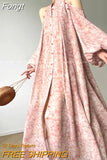 Long Dress Women Summer Elegant Fashion Spring Lace-up Single-breasted A-line Casual Dresses Female Beach Loose