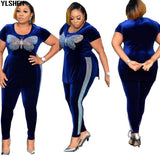 Velvet 2 Piece Set Africa Clothing African Clothes Ladies Plus Size Party Dress Dashiki Famous Top Pants Tracksuit Matching