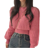 Fongt Chic Spring And Autumn Fashion Temperament With Loose Lazy Simple Short Round Collar Knitting Sweater