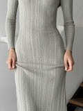 Fongt Sexy Elegant Dress Solid Color Long Sleeve Round Neck Wrap Hip Long Skirt Women's