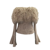 Fongt Wind Shoulder Hair Knitted Shirt Girl Short To Make Old Broken Long-Sleeved T-Shirt Top 2988