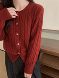 Soft Waxy Laziness Twist Sweater Coat 2024 Autumn And Winter Women's Color Love Button Knitted Cardigan Blouse-Outfit