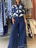 Women's Wear 2024 Summer Geometric Printed Bat Shirt INS Style Trousers Fashion Leisure Suit-Outfit
