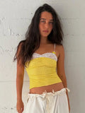 Fongt Storm Point Print Lace Spliced Bow Sling Sling Vest Hottie Sexy Bare Back Short Shirt