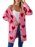 Fongt New Valentine's Day Love Knitted Cardigan V-Neck Button Long Coat Sweater Woman