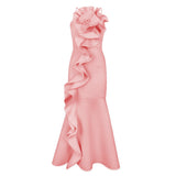 Fongt Birthday Party Dress Lotus Side Occasion Dance Show Back Sexy Sling Club Dress Long Dress