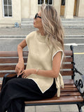 Fongt Women's Sleeveless Sweater Vest Simple Design Bumpy Bow Tie With Coat