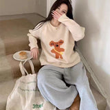 Fongt Shot 2024 Winter New Sweet Age Reduction Leisure Cartoon Embroidery Round Collar Inserted Shoulder Sleeve Sleeve Sweater Women-Outfit