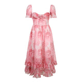 French Style Holiday Floral Long Dress Vintage Slash Neck Puff Sleeve Maxi Dresses For Women 2022 Summer Beach