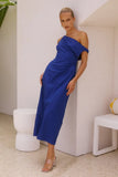 Fongt Spring And Summer New Solid Color Inclined Shoulder Open Shoulder Sexy Medium Long Dress 88112-Outfit