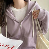 Autumn Street Women's Simple Leather Solid Color Zipper with Pockets Long-sleeved Jacket Fashion Trend Loose Top