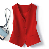 Fongt V-Neck Small Suit Vest Women With Retro Short Folded Oversleeping Vest Sleeveless Shoulder Coat