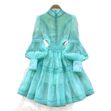 Fongt Court Lantern Sleeve Dress Girl Spring Hook Flower Embroidery Design Famous Light Luxury Royal Sister Temperament Dress