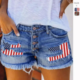 Fongt Spring And Summer Leisure Hole Printing Espresso Denim Straight Shorts Woman