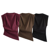 Fongt New Folding Decoration Asymmetric Cushion Shoulderless Top 0085845
