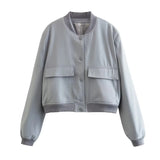 Fongt New Women's Fashion French Big Pocket Short Autumn Bomber Jacket Jacket