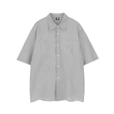 Hip Five-pointed Star Black Shirts Mens Oversized Solid Blouses Cute Button Up Shirt Y2K Streetwear Harajuku Couples Summer-Outfit