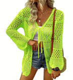 Fongt Beach Knitted Jersey In Summer 2025 Sexy Solid Color Knitted Beach Swimwear Shirt Sunscreen Cardigan